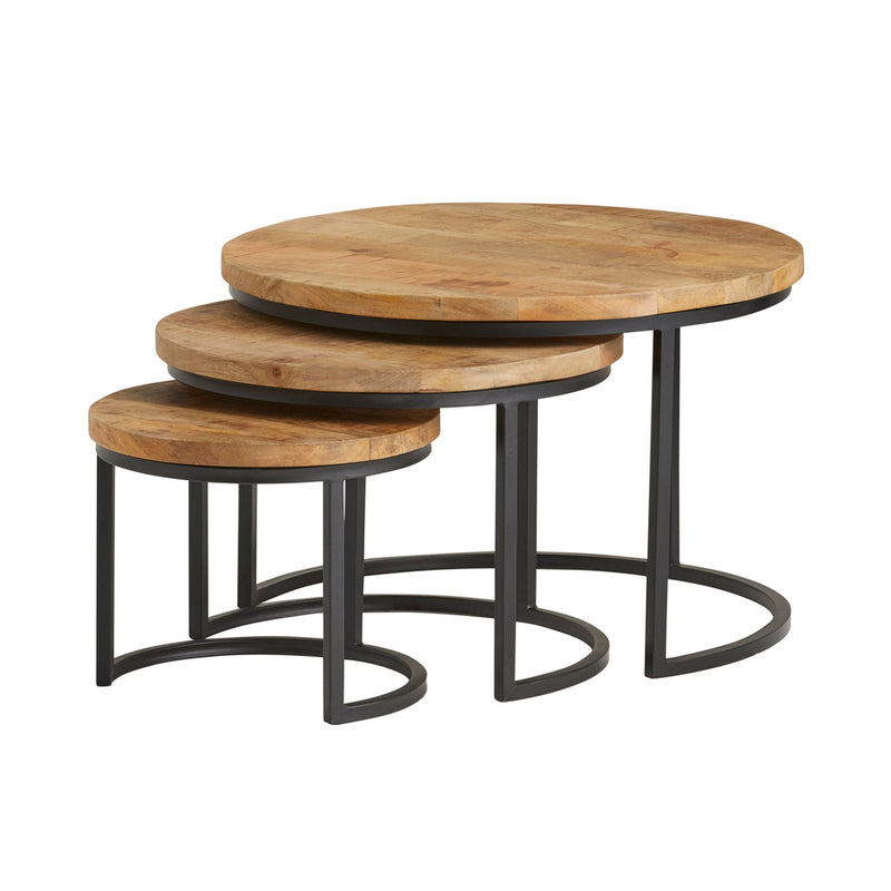 Natural Enzo | Massief Mangohout - Naturel - Gelakt | 74 x 49 cm | salontafel, set van 3