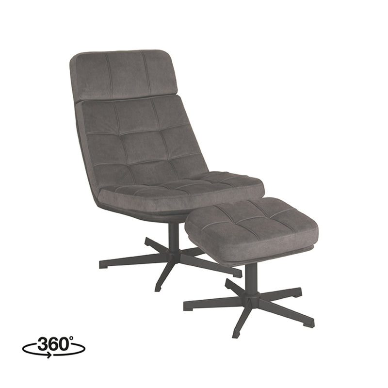 Fauteuil Alvar | Antraciet | Cosmo | Relaxfauteuil + Ottomane 53x57x83 cm