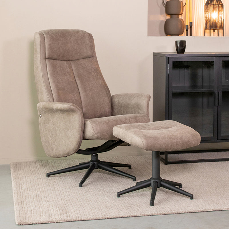 Fauteuil Bergen | Taupe | Micro Suede | Relaxfauteuil + Ottomane 77x76x105 cm