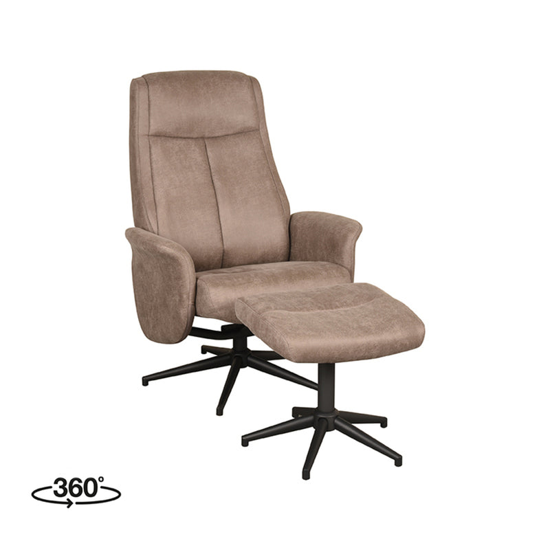 Fauteuil Bergen | Taupe | Micro Suede | Relaxfauteuil + Ottomane 77x76x105 cm