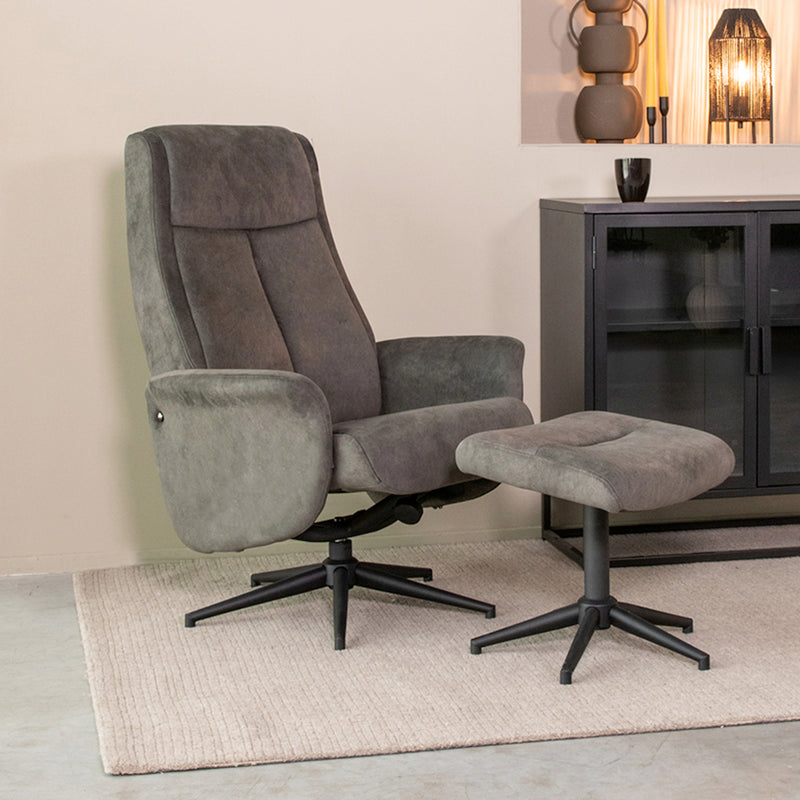 Fauteuil Bergen | Antraciet | Cosmo | Relaxfauteuil + Ottomane 77x76x105 cm
