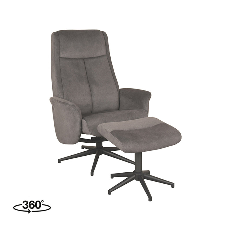 Fauteuil Bergen | Antraciet | Cosmo | Relaxfauteuil + Ottomane 77x76x105 cm