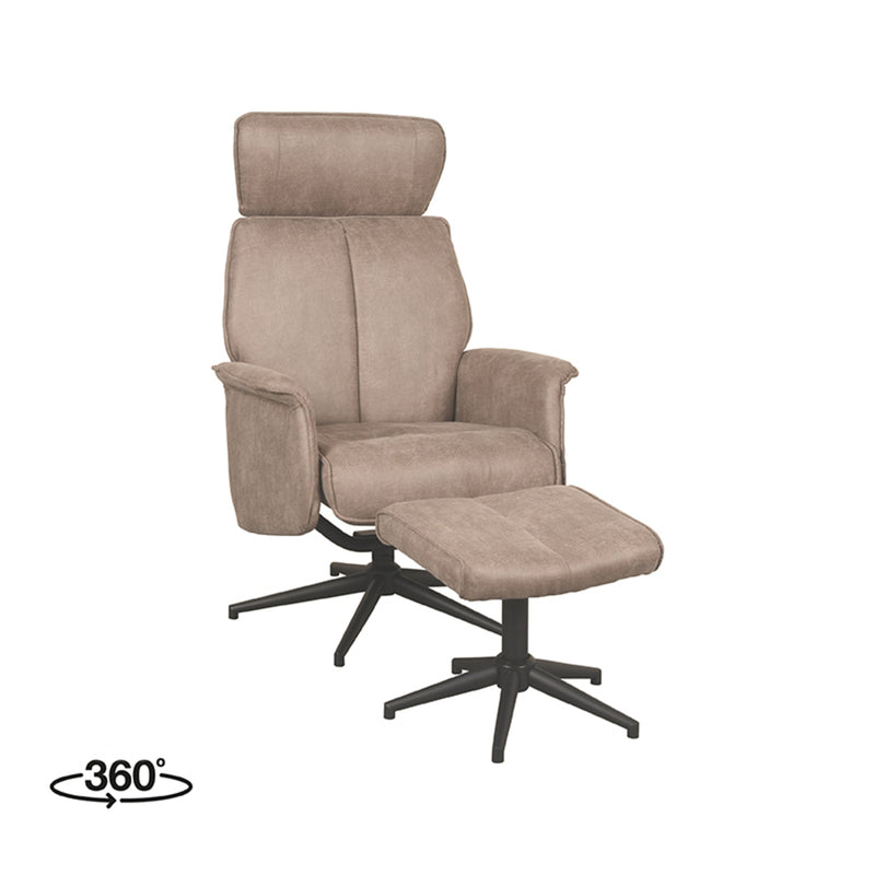 Fauteuil Verdal | Taupe | Micro Suede | Relaxfauteuil + Ottomane 77x79x109 cm