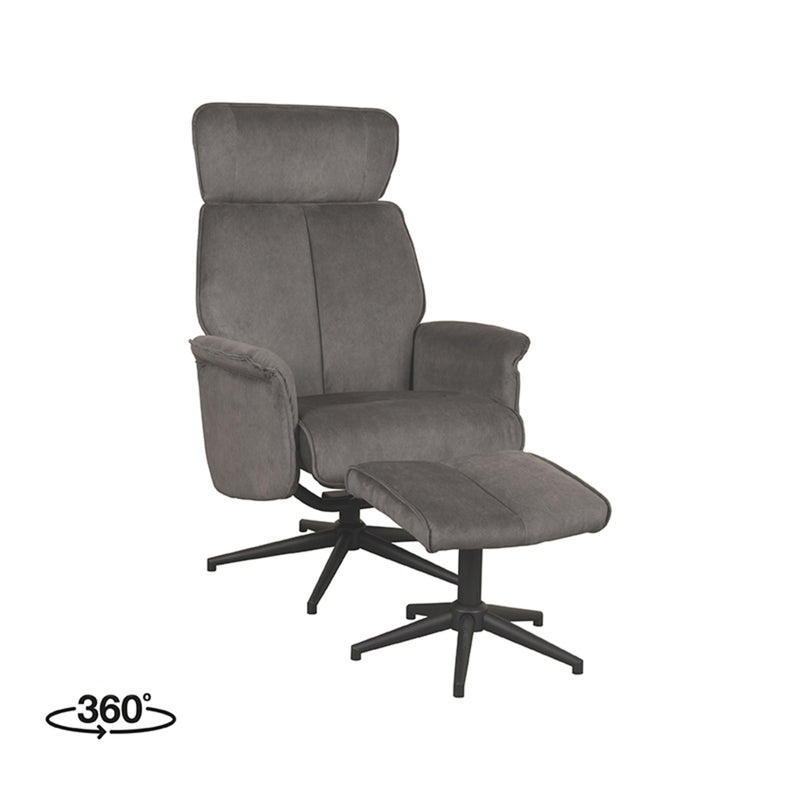 Fauteuil Verdal | Antraciet | Cosmo | Relaxfauteuil + Ottomane 77x79x109 cm