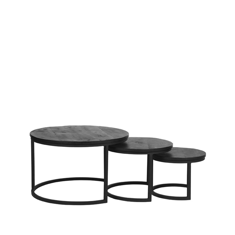 Salontafel Set Triplet - Zwart - Mangohout