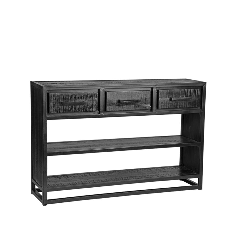 Sidetable Chili | Mangohout | 3 lades | 2 vakken | Zwart