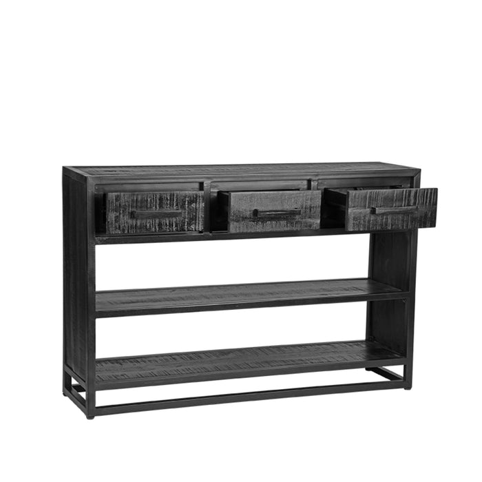 Sidetable Chili | Mangohout | 3 lades | 2 vakken | Zwart