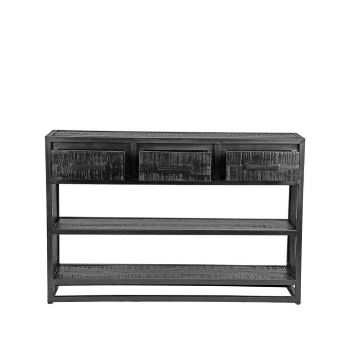 Sidetable Chili | Mangohout | 3 lades | 2 vakken | Zwart