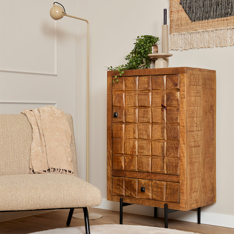 Kabinet Brandy | Mangohout | Zwart | 1 deur | 1 lade | 60 x 103 cm | kastje  | 55 cm