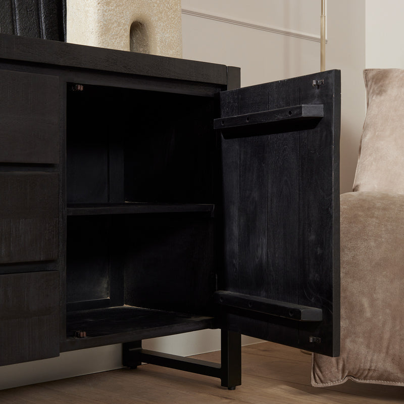 Dressoir Boaz Black | Mangohout | Zwart | 2 deuren | 3 lades | 160 x 80 cm | 160 cm