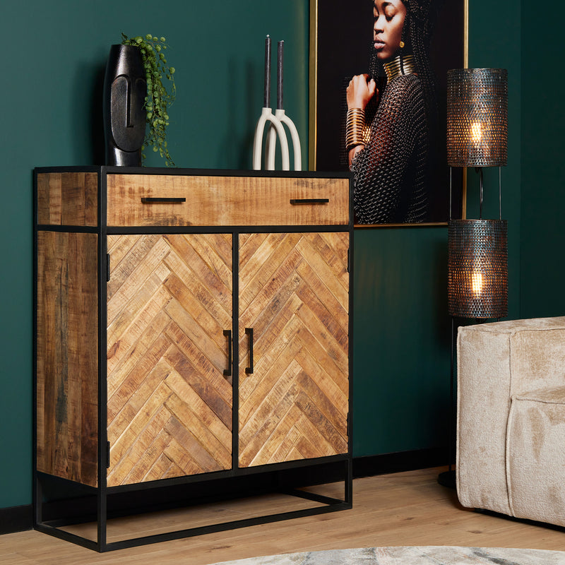 Kabinet kast Arlington | Mangohout | Zwart | 2 deuren | 1 lade | 100 x 115 cm | 100 cm