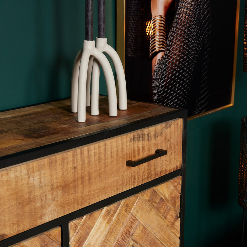 Kabinet kast Arlington | Mangohout | Zwart | 2 deuren | 1 lade | 100 x 115 cm | 100 cm