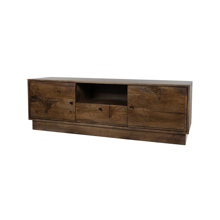Tv dressoir Kaapstad | Massief Mangohout - Dark Walnut - Gelakt | 100 x 42 cm | 150 met 2 deuren, 1 lade en 1 open vak,