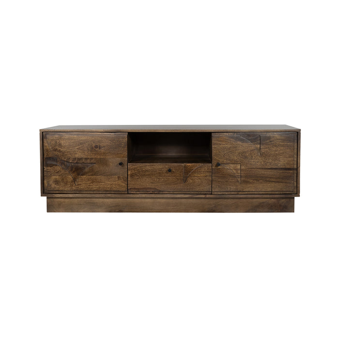 Tv dressoir Kaapstad | Massief Mangohout - Dark Walnut - Gelakt | 100 x 42 cm | 150 met 2 deuren, 1 lade en 1 open vak,