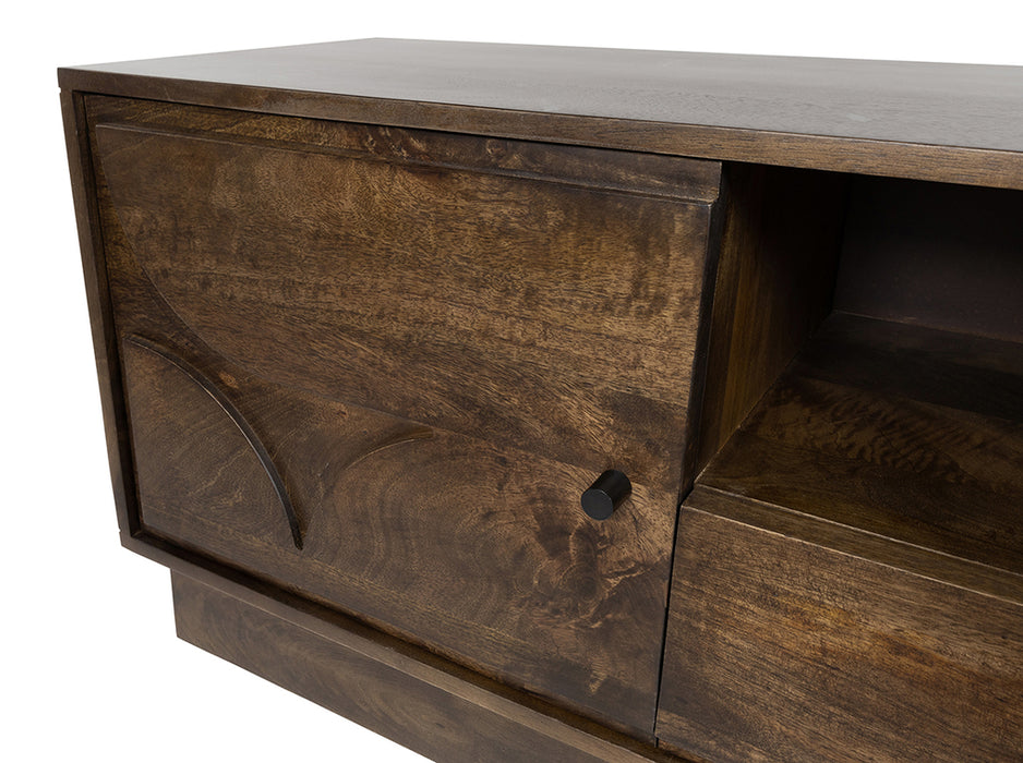 Tv dressoir Kaapstad | Massief Mangohout - Dark Walnut - Gelakt | 100 x 42 cm | 150 met 2 deuren, 1 lade en 1 open vak,