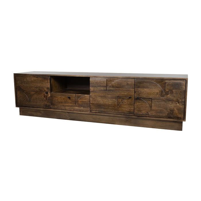 Tv dressoir Kaapstad | Massief Mangohout - Dark Walnut - Gelakt | 190 met 3 deuren, 1 lade en 1 open vak,