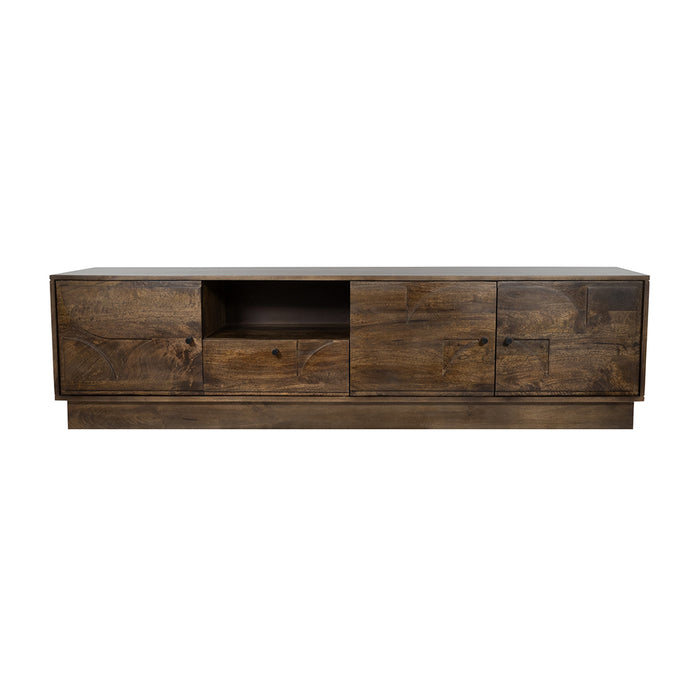 Tv dressoir Kaapstad | Massief Mangohout - Dark Walnut - Gelakt | 190 met 3 deuren, 1 lade en 1 open vak,