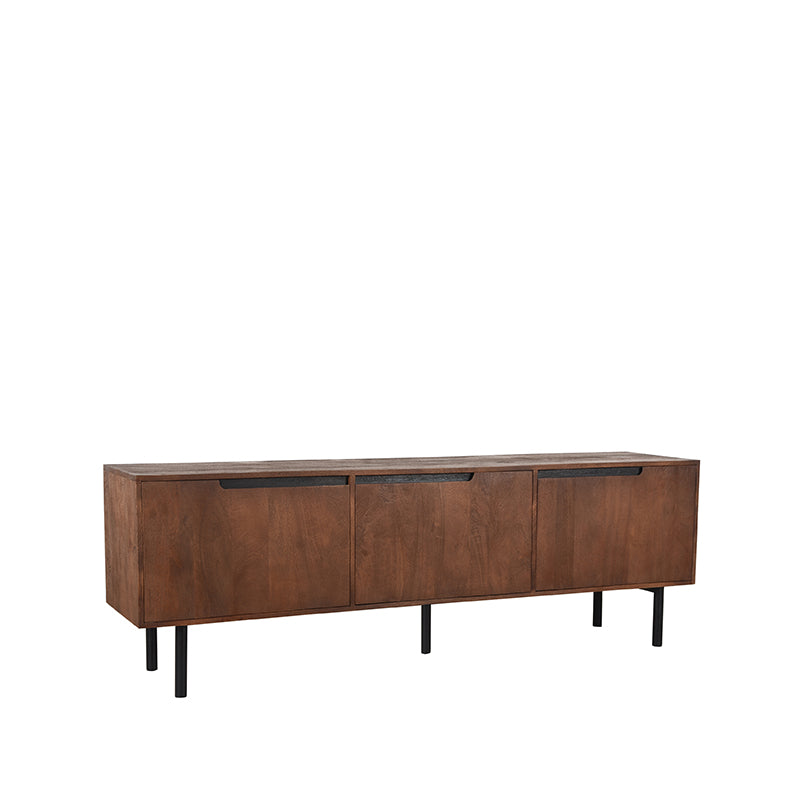 Tv meubel | Mangohout | 3 deuren | 4 vakken | Rio Espresso 180 cm