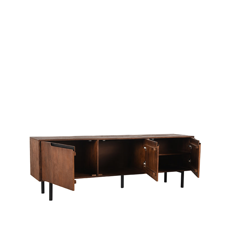 Tv meubel | Mangohout | 3 deuren | 4 vakken | Rio Espresso 180 cm