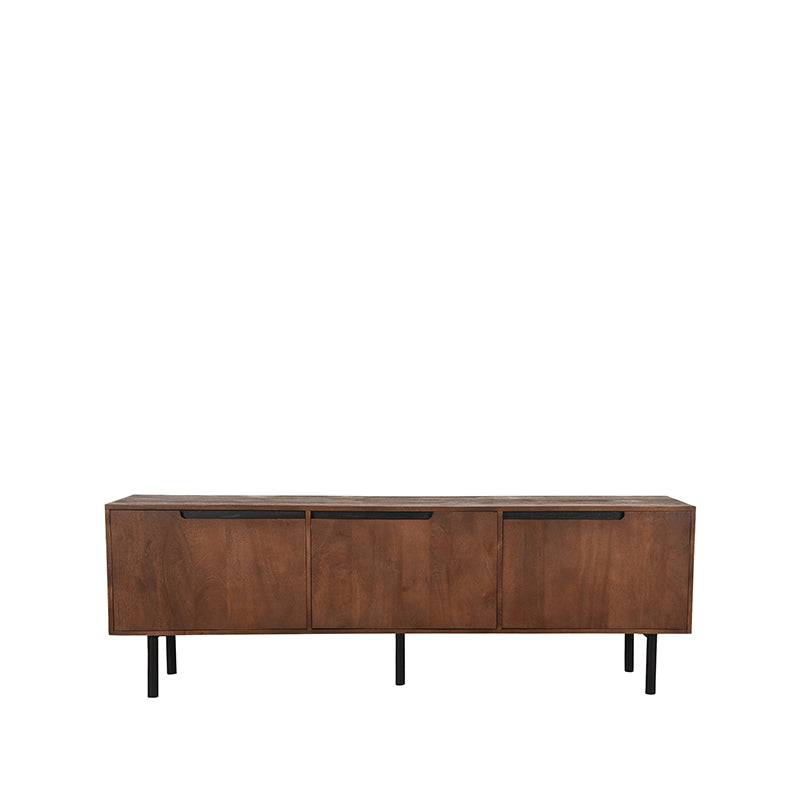 Tv meubel | Mangohout | 3 deuren | 4 vakken | Rio Espresso 180 cm