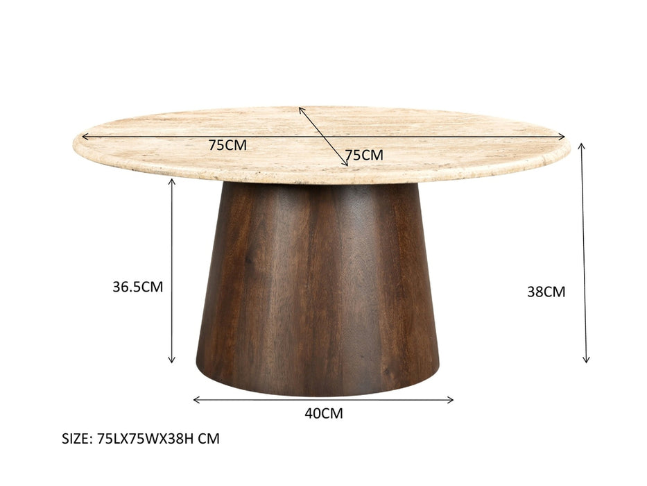 Salontafel Valentino | 75cm | Rond | Travertin + Mangohout