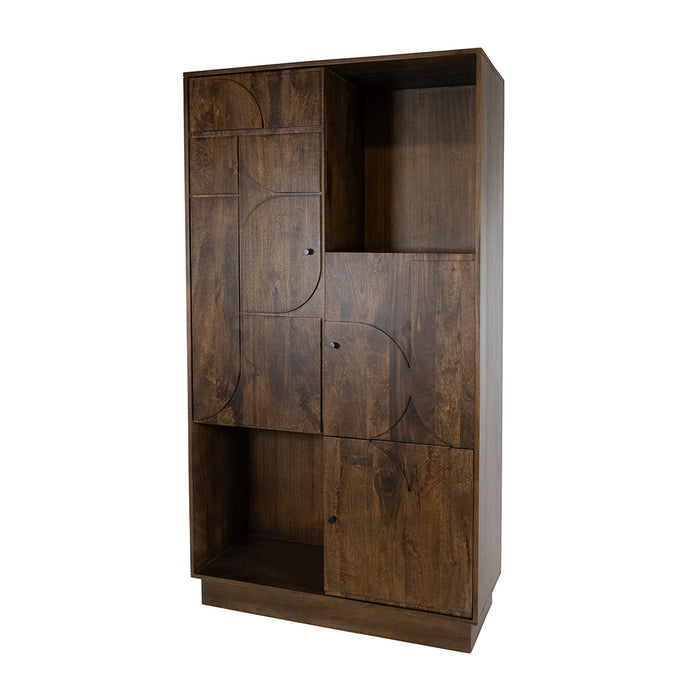 Wandkast Kaapstad | Massief Mangohout - Dark Walnut - Gelakt | 100 x 98 cm | 180 met 3 deuren en 2 open vakken,