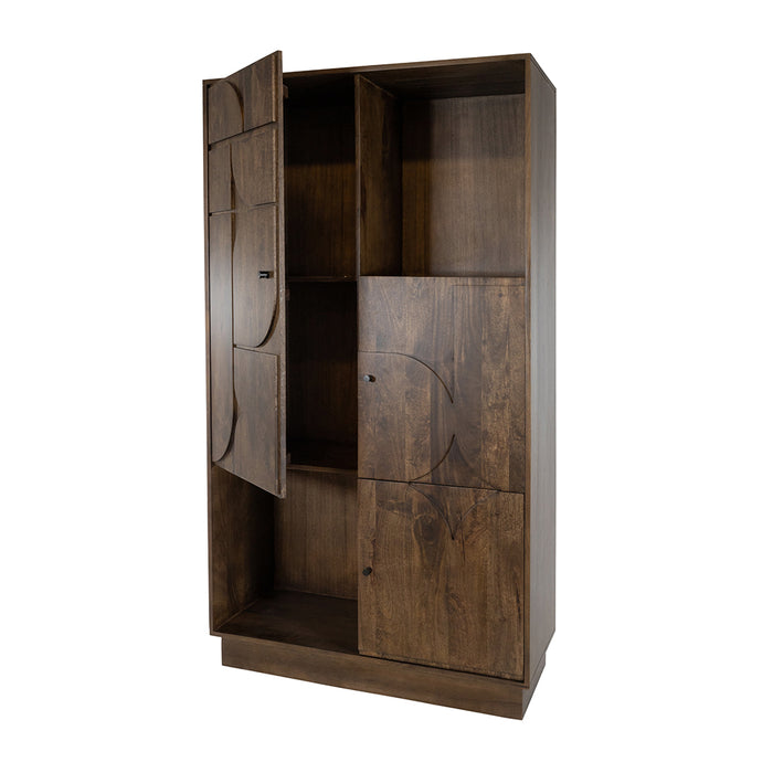 Wandkast Kaapstad | Massief Mangohout - Dark Walnut - Gelakt | 100 x 98 cm | 180 met 3 deuren en 2 open vakken,