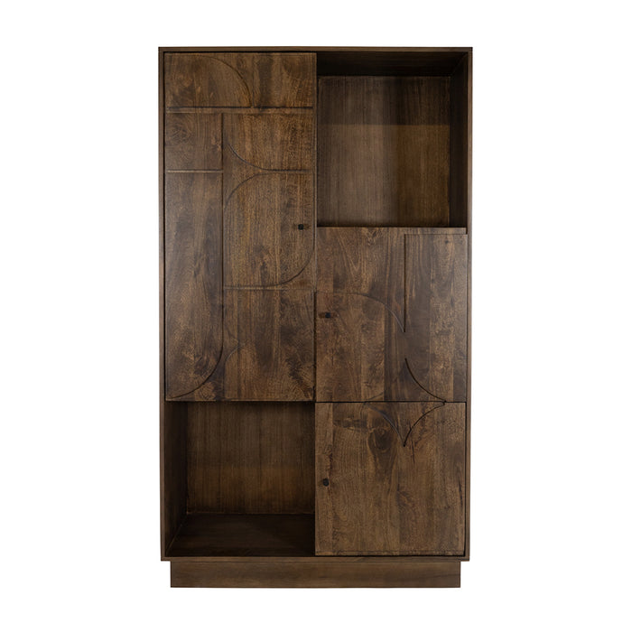 Wandkast Kaapstad | Massief Mangohout - Dark Walnut - Gelakt | 100 x 98 cm | 180 met 3 deuren en 2 open vakken,