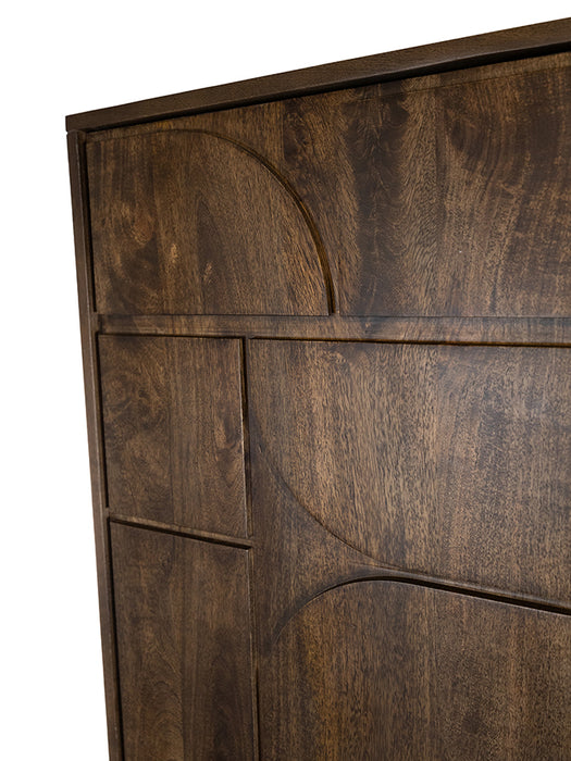 Wandkast Kaapstad | Massief Mangohout - Dark Walnut - Gelakt | 100 x 98 cm | 180 met 3 deuren en 2 open vakken,